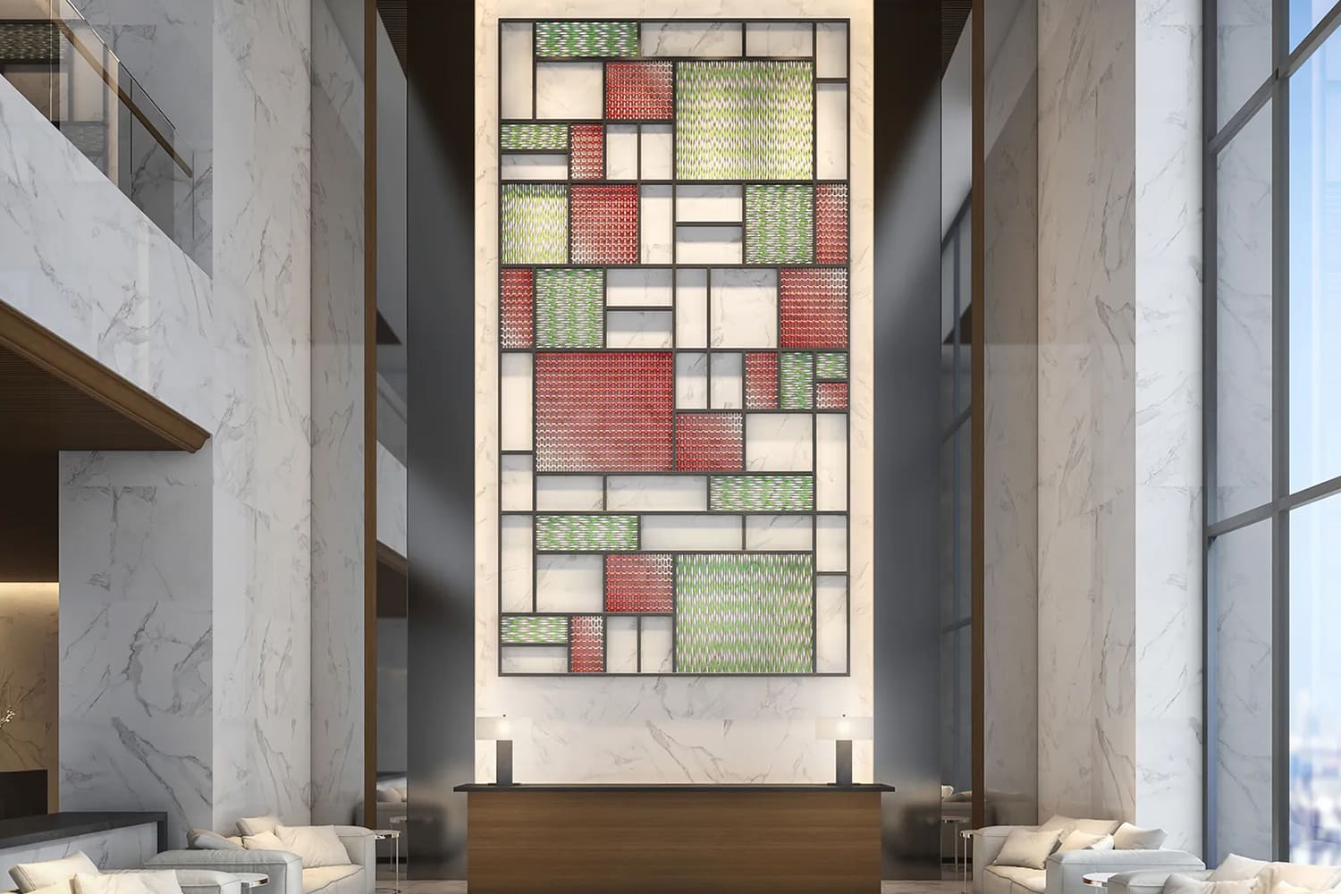 ホテルロビーに設えられた組紐の装飾